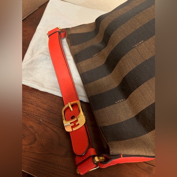 Fendi small pepuin stripe canvas and red leather - Picture 5 of 10